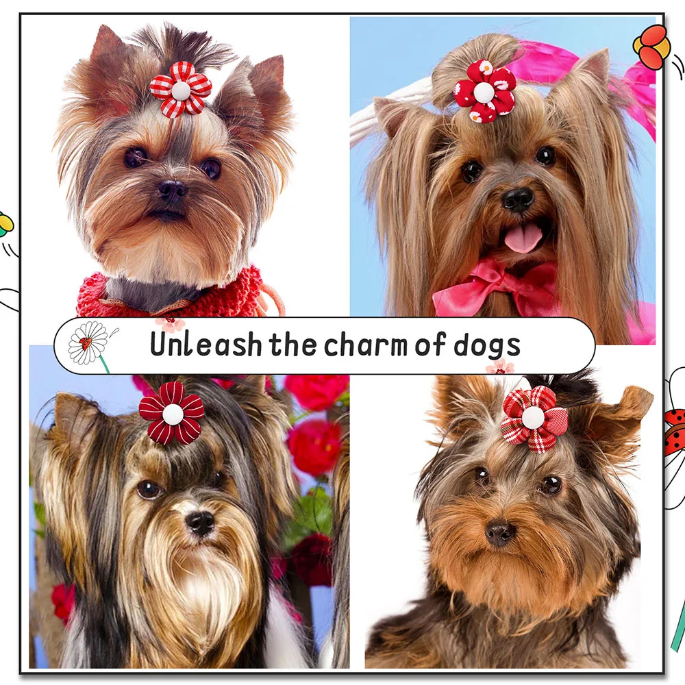 Title 26, 10/20pcs Flower Dog Hair Bow Red Style Valentin...