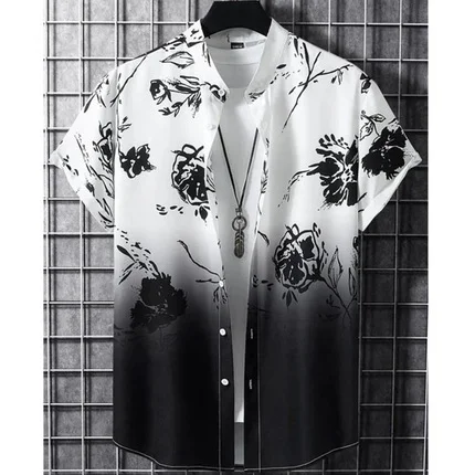 Camisa Havaiana Casual com Estampa Degradê, ideal para um visual descontraído e moderno no verão, perfeita para praia e momentos de lazer. — foto 1