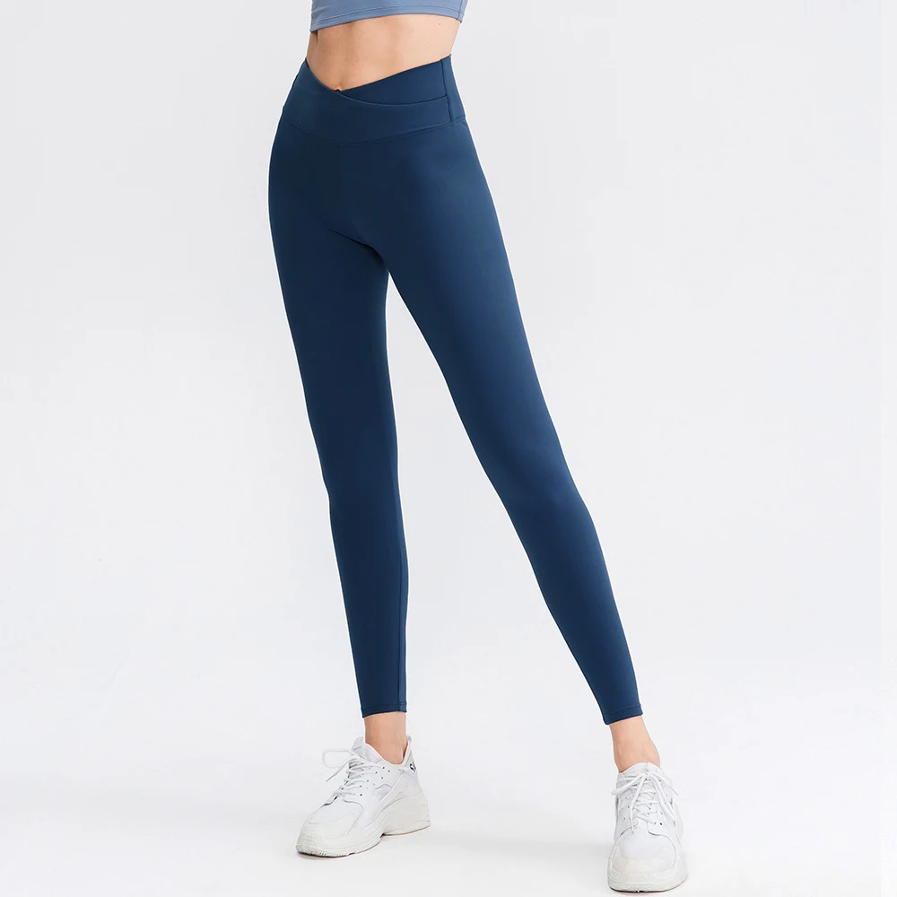 Dames yoga broek hoge taille herfst winter, huidvriendelijk, dubbelzijdig nude gevoel, cross hoge taille, slank effect, hardlopen. — foto 10