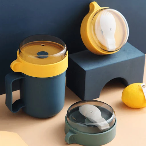 Title 8, Student Breakfast Milk Cup with Lid Spoon Porta...