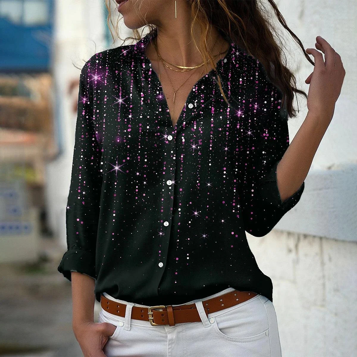 Title 6, Womens 3D Sequin Gradient Printing Loose Casua...