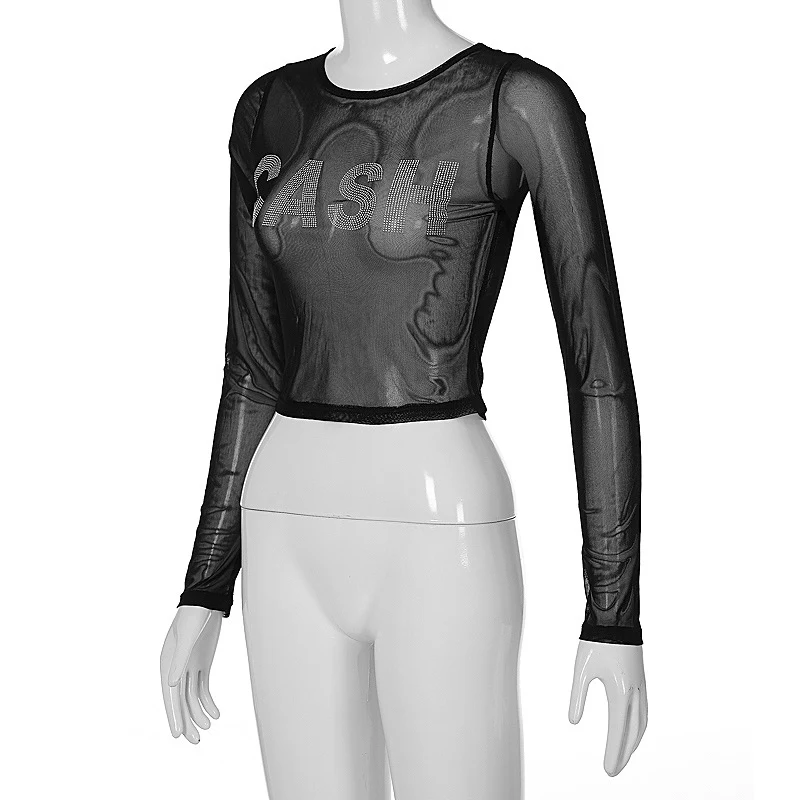 Title 6, T-shirt a maniche lunghe in rete girocollo da d...