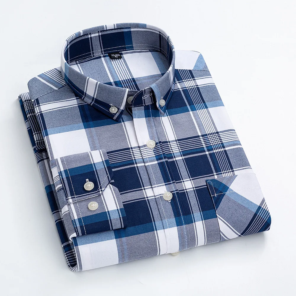 Title 2, Camisa masculina casual de algodão Carbon xadre...