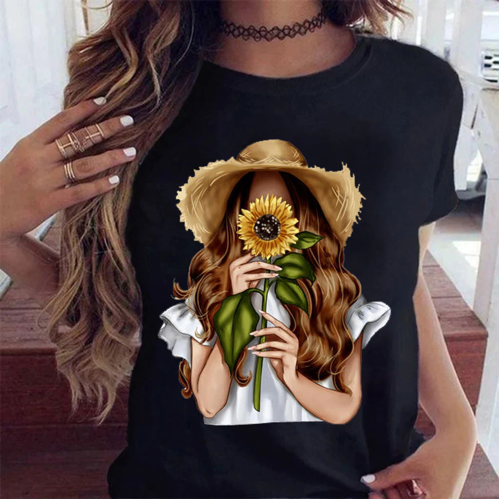 Title 18, Sunflower Black Loose Short Sleeve T-Shirt for ...