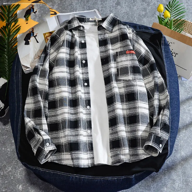 Men's Spring and Autumn Plaid Shirt Long Sleeve Ins Style, comfortable and stylish, perfect for everyday wear, offering — photo 9