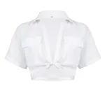Korte cropped poloshirt met gedraaide kraag in effen kleur. Stijlvol en comfortabel voor een moderne casual look. — foto 13