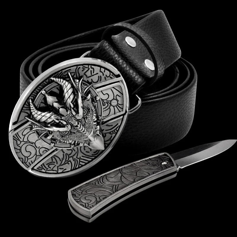 Men's Leather Defensive Fashion Punk Belt Knife Stylish Self-Defense and Urban Fashion Secure Buckle for Everyday Protec — photo 7