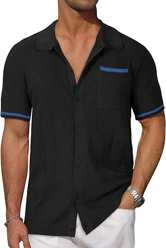 Title 6, Mens Short-Sleeved Shirt Pocket Hollow Breatha...
