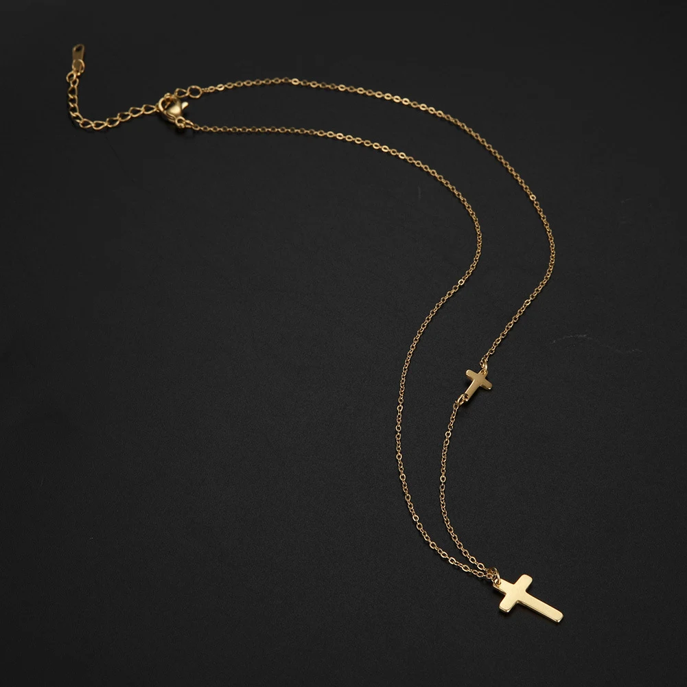 Colar de cruz de aço inoxidável feminino Joia religiosa elegante Presente perfeito para ela Durável e resistente à água Design atemporal e clássico — foto 13