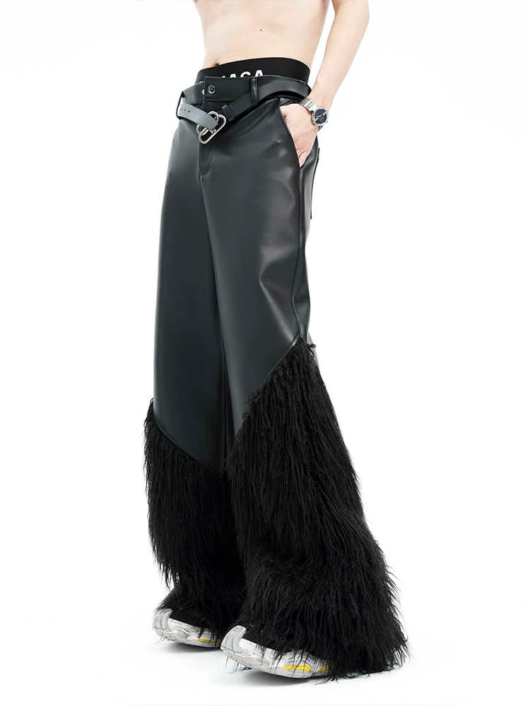 Pantalon en cuir noir avec coutures en fourrure pour l'hiver Protection environnementale. Chaud et élégant pour affronter le froid. — photo 4