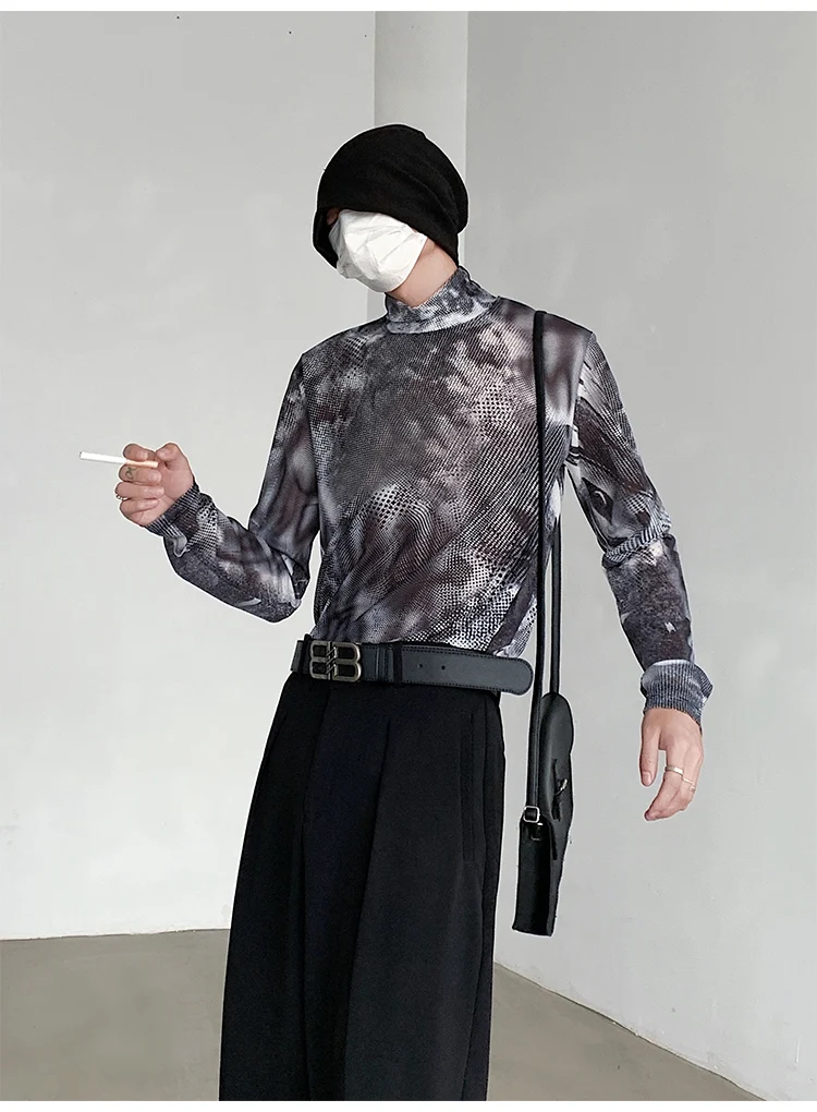 Title 4, Gradient Tie-dyed Turtleneck Mesh Long Sleeve B...