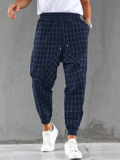 Title 7, European and American Plaid Casual Trousers wit...