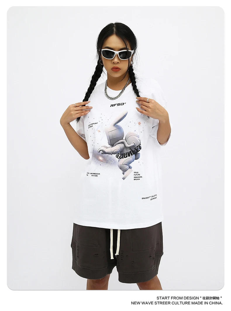 Title 9, Street Anime Moon Rabbit Print Loose Mens T-sh...