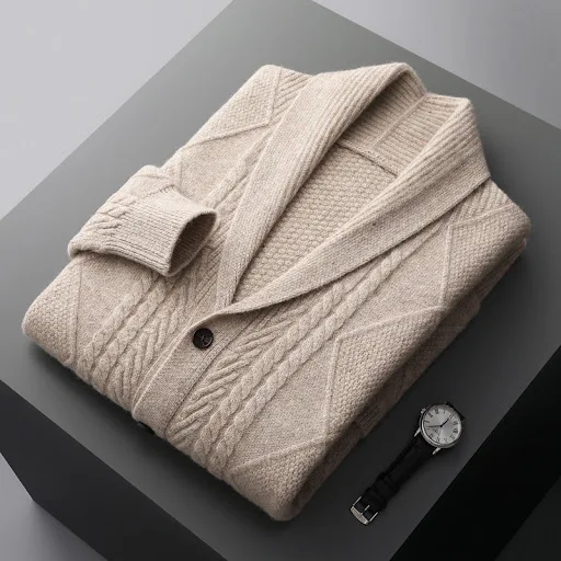 Title 2, Mens Cashmere Cardigan Half Turtleneck Button ...