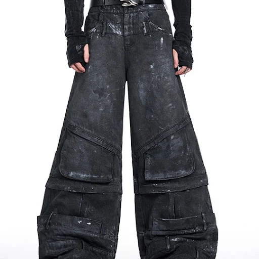 Title 3, Handbemalte Graffiti Jeans für Herren mit Doppe...