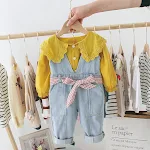 Macacão com babador para meninas Primavera e Outono Estilo Ocidental Versão Coreana. Roupa confortável e elegante para sua filha, ideal para brincar e passear. — foto 3