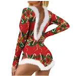 Christmas Women's Top Printed Sexy Long Sleeve V-neck Backless Furry Jumpsuit — photo 2