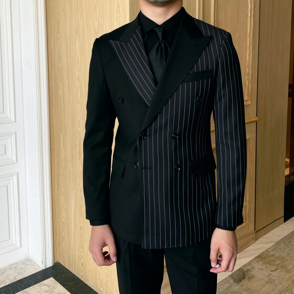 Striped Double Breasted Blazer Men Fashion Tailored Suit Stylish and sophisticated blazer designed for a perfect fit, el — photo 9