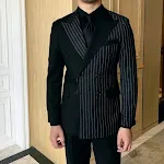 Striped Double Breasted Blazer Men Fashion Tailored Suit Stylish and sophisticated blazer designed for a perfect fit, el — photo 9
