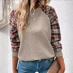 Suéter com gola redonda e manga comprida com costura xadrez diamante — foto 8