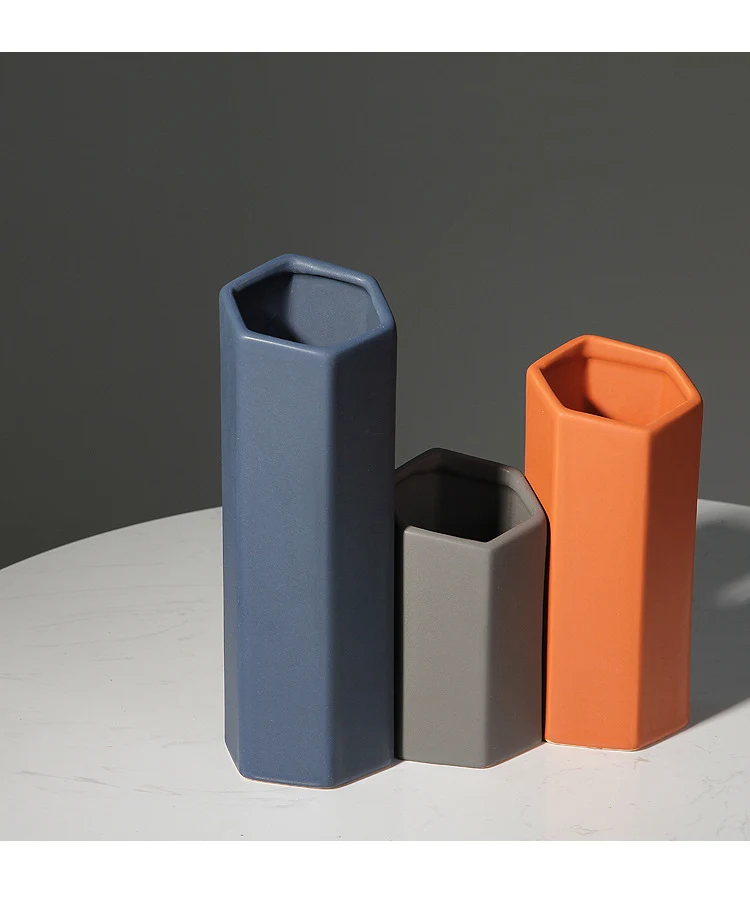 Title 12, Geometric style hexagonal ceramic glazed vase, ...