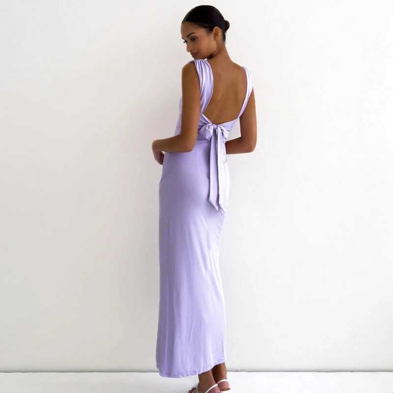 Title 8, Ladies New Fashion Solid Color Slit Dress