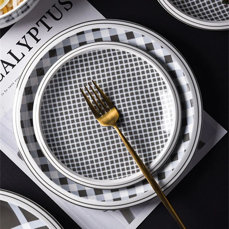 Creative Ceramic Checkered Stripes Plate Cutlery, perfect for stylish dining, modern and functional design for your tabl — photo 14