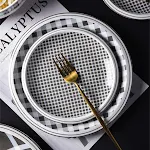 Creative Ceramic Checkered Stripes Plate Cutlery, perfect for stylish dining, modern and functional design for your tabl — photo 14