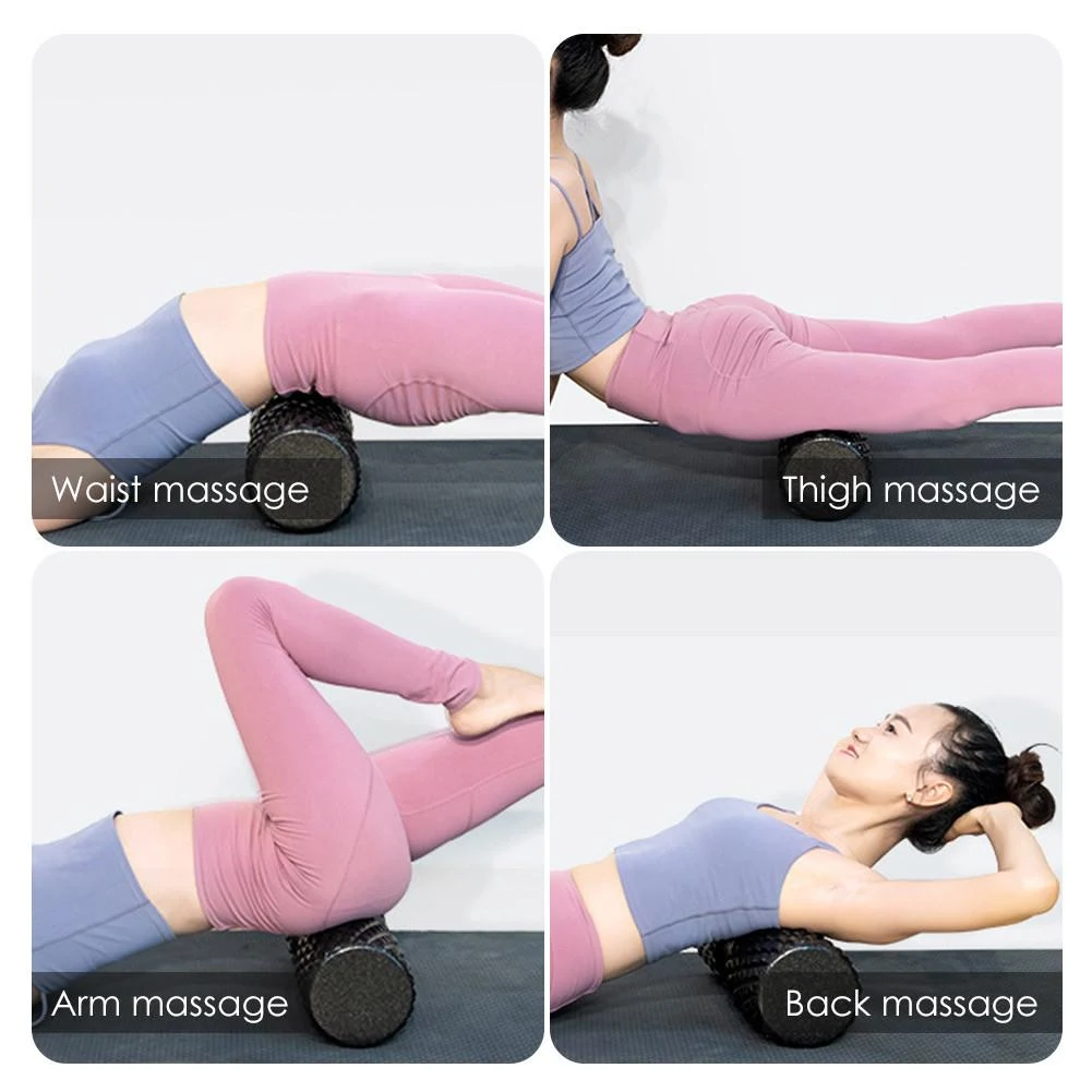 Rolo de massagem preto brilhante Epp para yoga, coluna fitness. Alivia tensões musculares, melhora a flexibilidade e reduz dores. Equipamento essencial. — foto 1