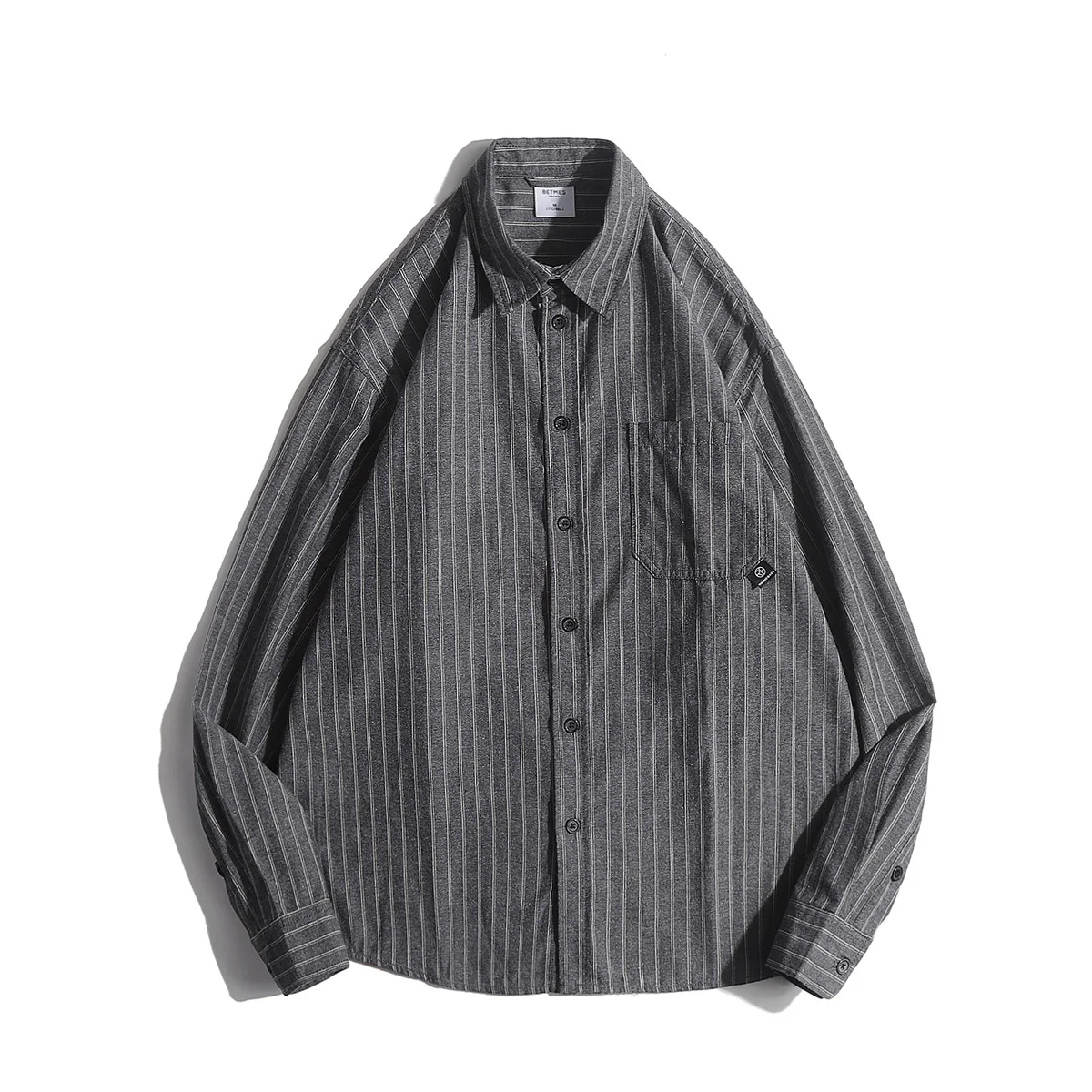 Title 7, Urban loose striped lapel shirt, perfect for a ...