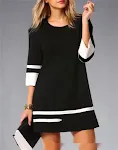 Women's Plaid Stitching Round Neck Slim Fit Dress — photo 3