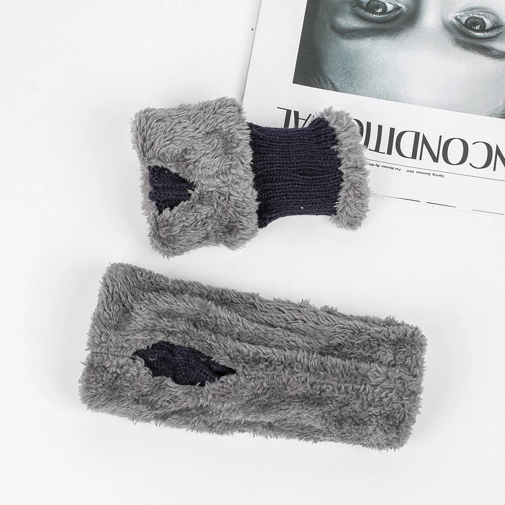 Title 4, Plush Gloves Knitted Wool Womens Warmth