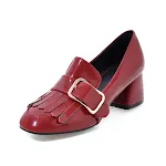 Sapatos femininos de salto grosso, estilo coreano, fivela de cinto, couro envernizado, bico quadrado, cor sólida, para looks modernos e elegantes. — foto 5