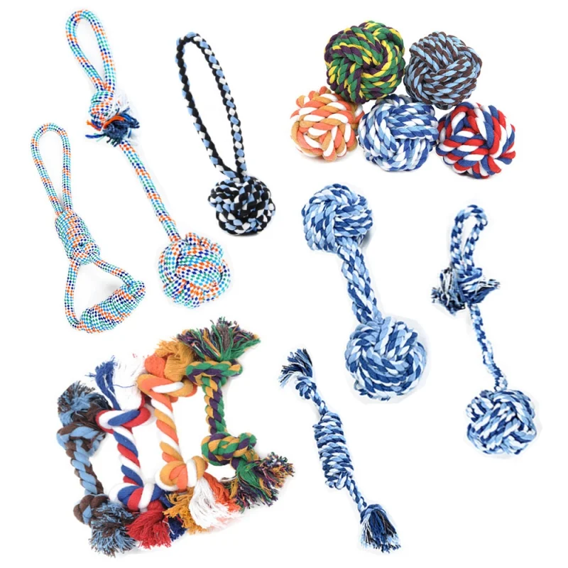 Title 1, Dog Pet Molar Chew Bite Knot Rope Ball Toy Teet...