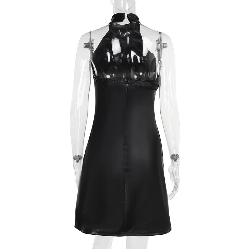 Title 17, Womens Summer Leather Halter Pleated Dress