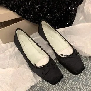 Title 6, Square Bow Tie Shallow Cut Flat Sole Single Sho...