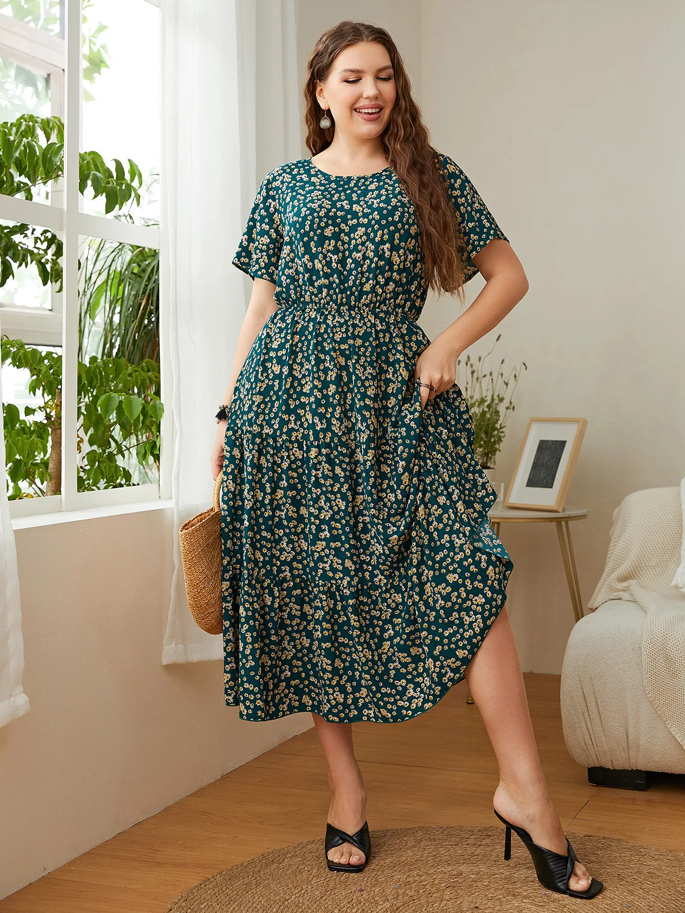 Title 5, Vestidos florais estampados plus size femininos...