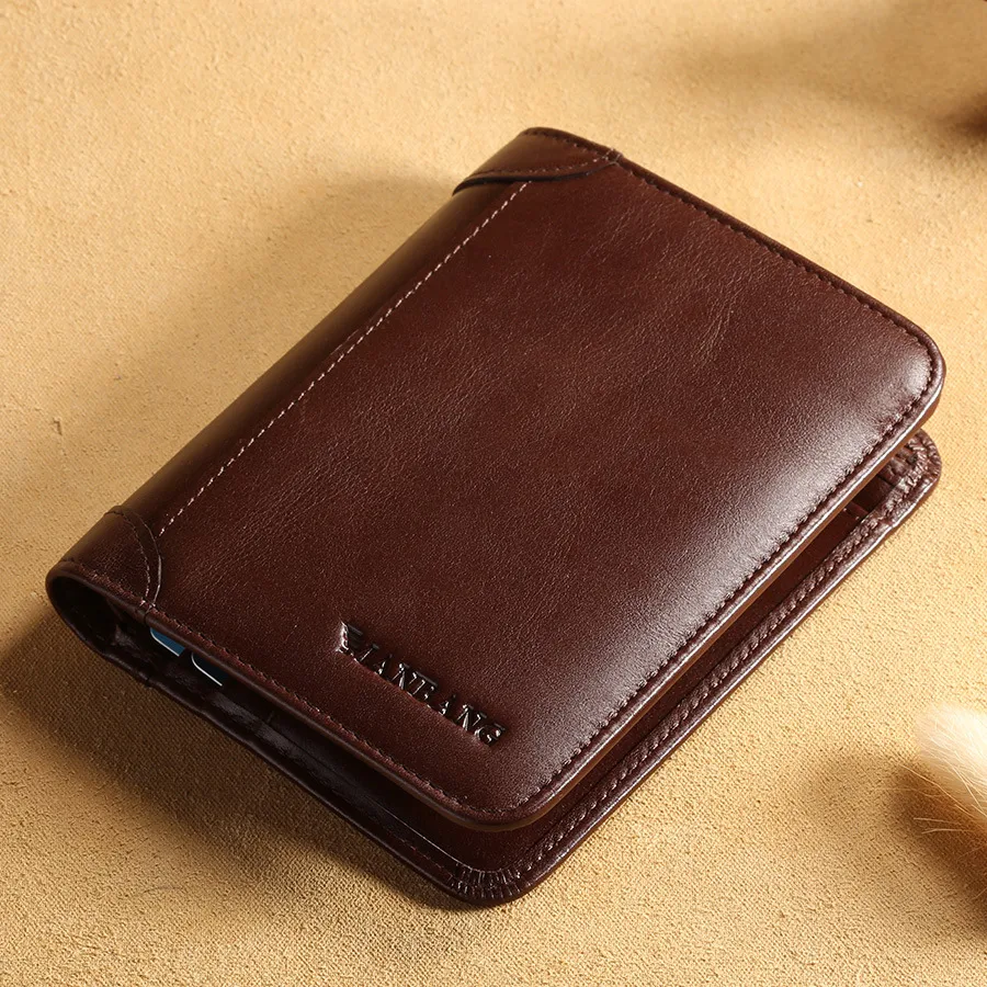 Title 3, Cowhide top clip short mans purse with three d...