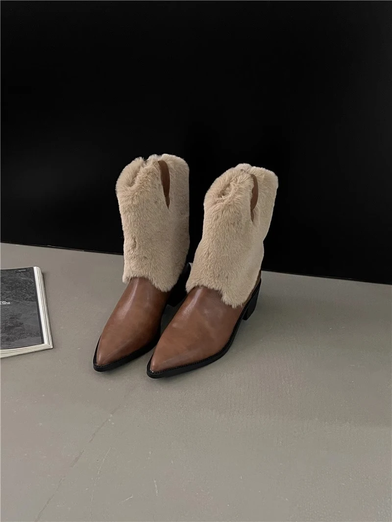 Title 4, Womens Velvet Thermal Booties Pointed Toe Fash...