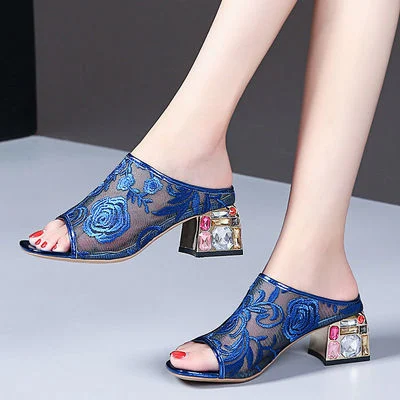 Ethnic Wind mesh slippers met strass, middelhoge hak, comfortabel en stijlvol voor dames, ideaal voor zomerse dagen. — foto 3