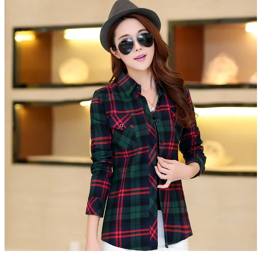Camicia a quadri femminile ampia in stile coreano per studenti all-match all'esterno — foto 7