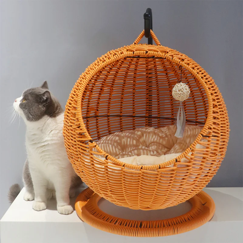 Title 5, Rattan Cat Nest Hanging Basket Semi-closed Summ...