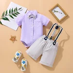 Conjunto de roupa de verão para bebês, macacão de manga curta, shorts com suspensórios, traje de cavalheiro, ideal para crianças. — foto 6