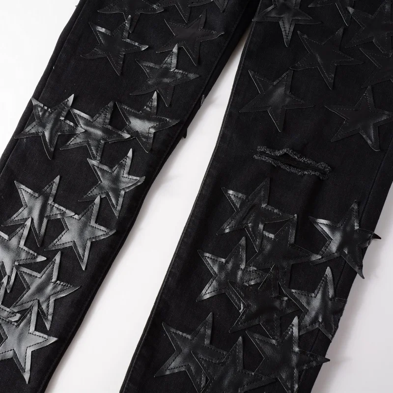 Title 6, Mens Fashion Stretch Star Patch Ripped Jeans C...