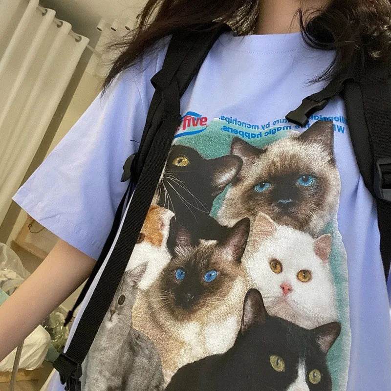 Women's Summer Korean Style Cat Print Half Sleeve T-shirt — photo 6
