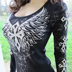 Moda feminina temperamento asas voadoras impressão manga comprida top com decote quadrado — foto 6