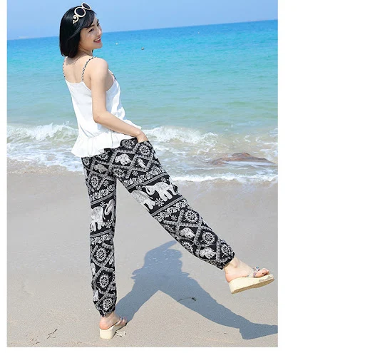 Title 5, Womens Beach Pants Cotton Silk Thin Yoga Bloom...
