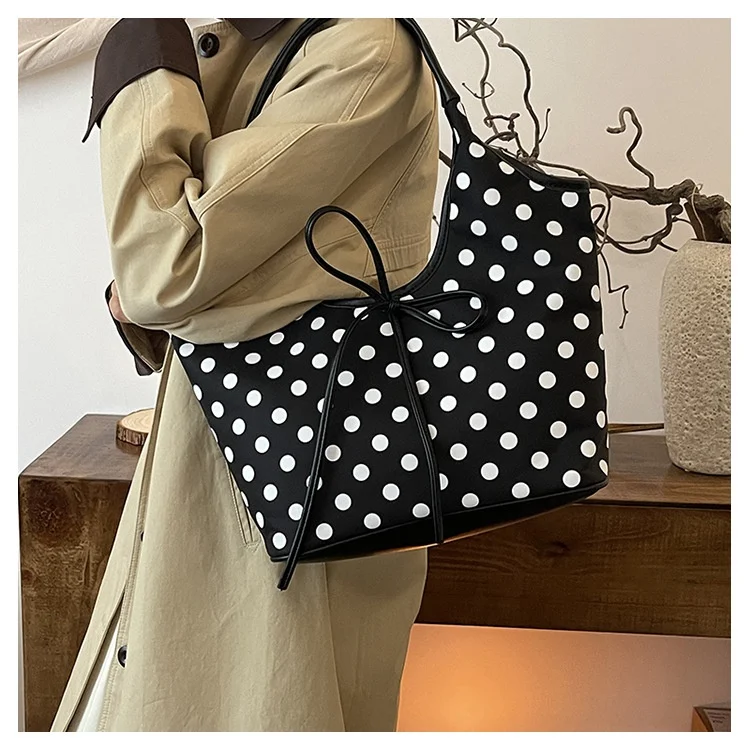 Title 10, Bolsa Tote Retro Casual de Mão com Bolinhas Bol...