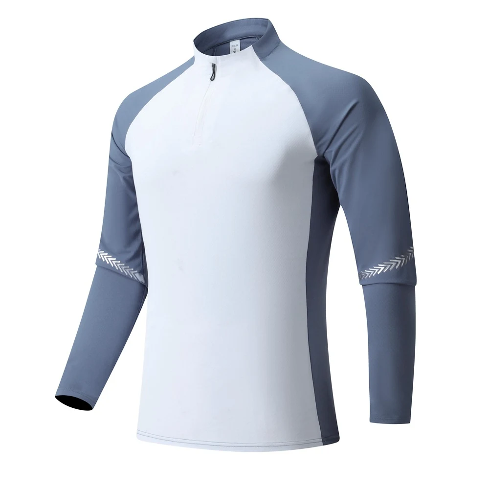 Roupas de treino masculinas com gola alta e zíper meio, cor sólida, ideais para exercícios e atividades físicas. — foto 6