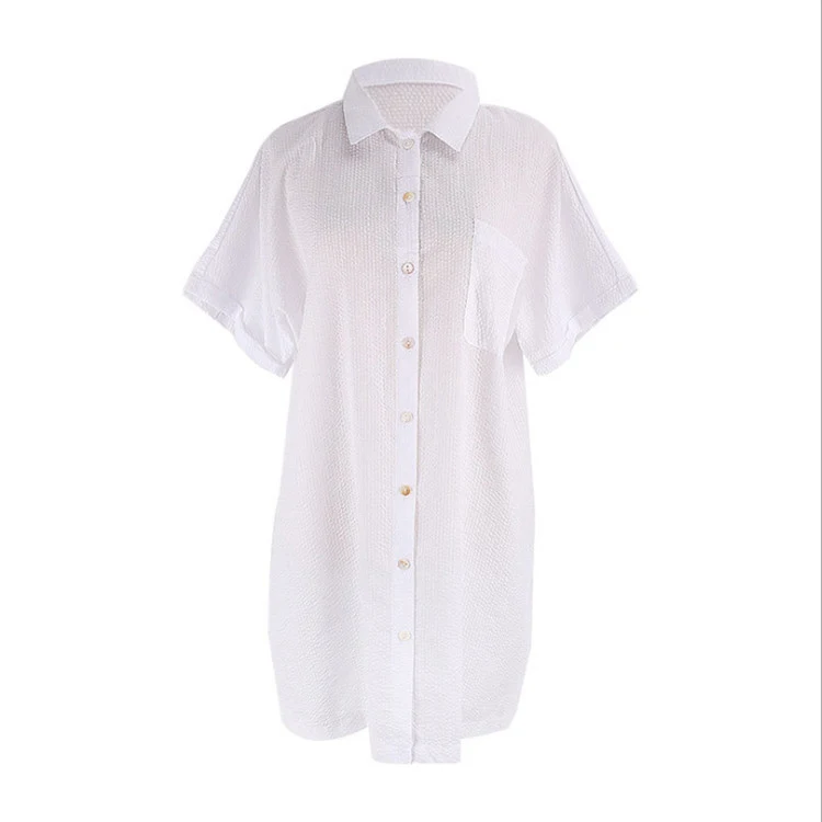 Camicia a quadri a bolle di nuovo stile Camicia da spiaggia in stile protezione solare Camicetta per le vacanze e il tempo libero — foto 1